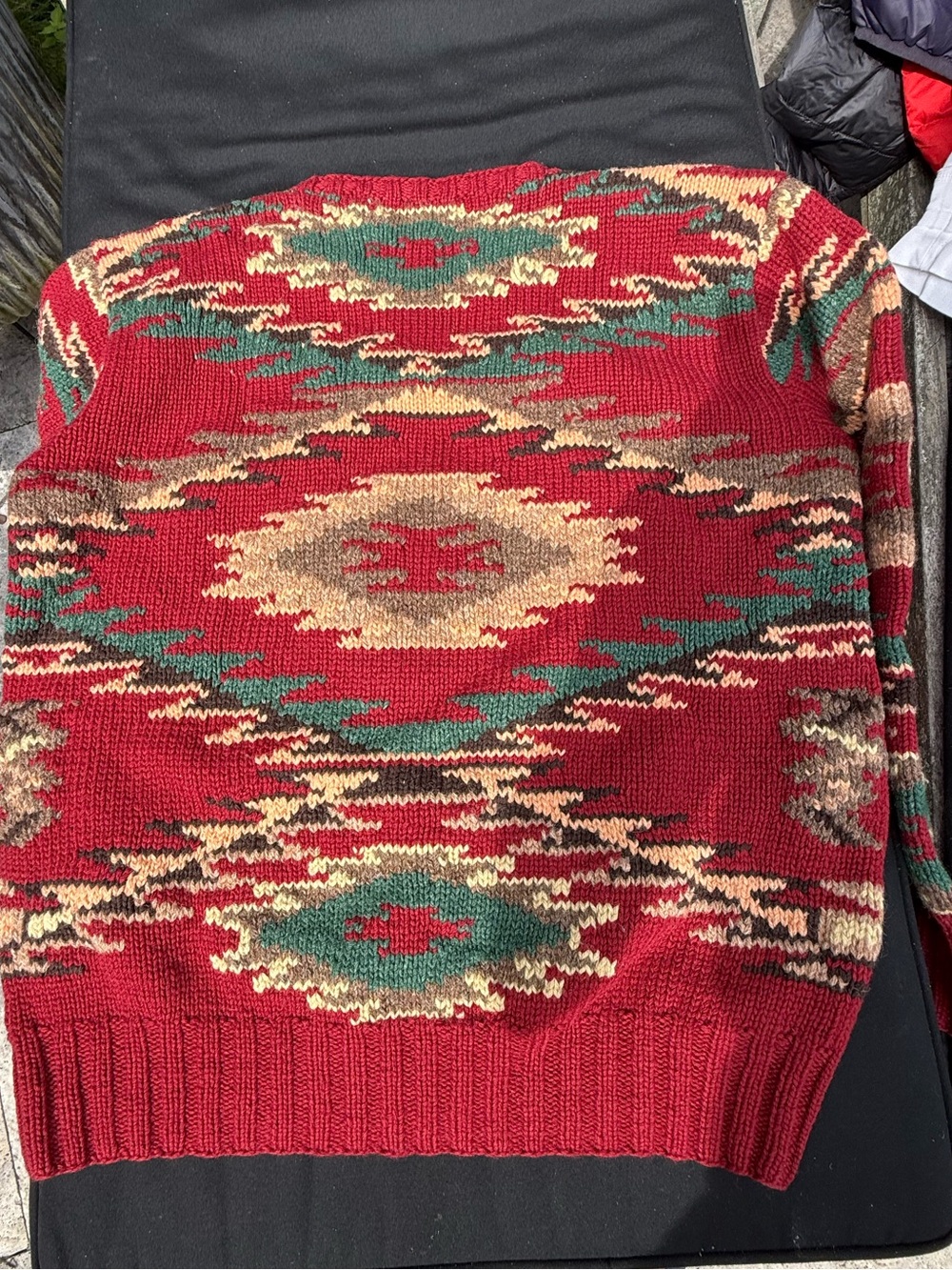 Vintage Ralph Lauren Red Multicolor Hand-Knit  Crewneck Sweater circa 1980’s